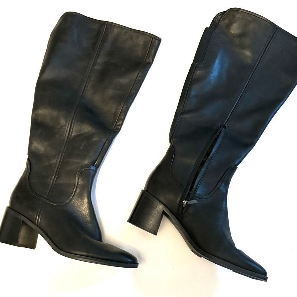 27 Edit Womens Edda Black Leather Wide Calf Tall Knee-High Boots - Picture 9 of 13